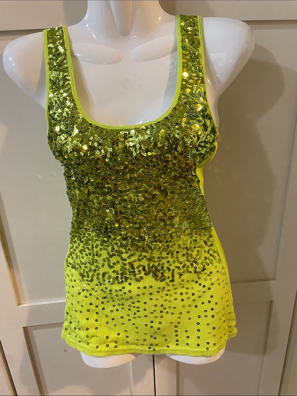 Sequin Scoop Neck Tank Top in Neon Yellow
